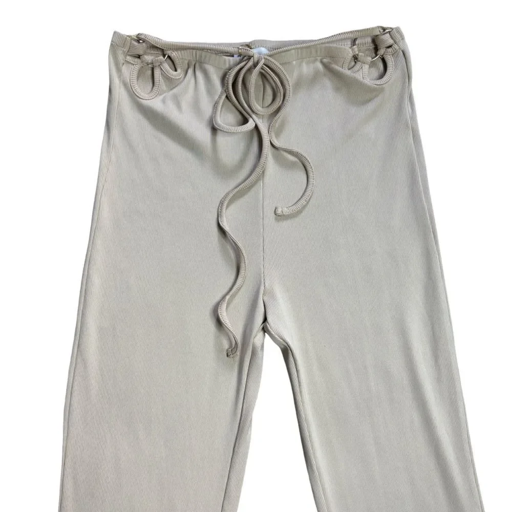 Berska Tan Ribbed O-Ring High Rise Flared Pants